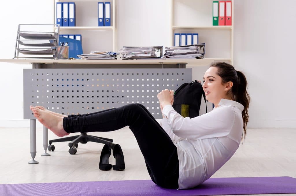 office yoga women streching