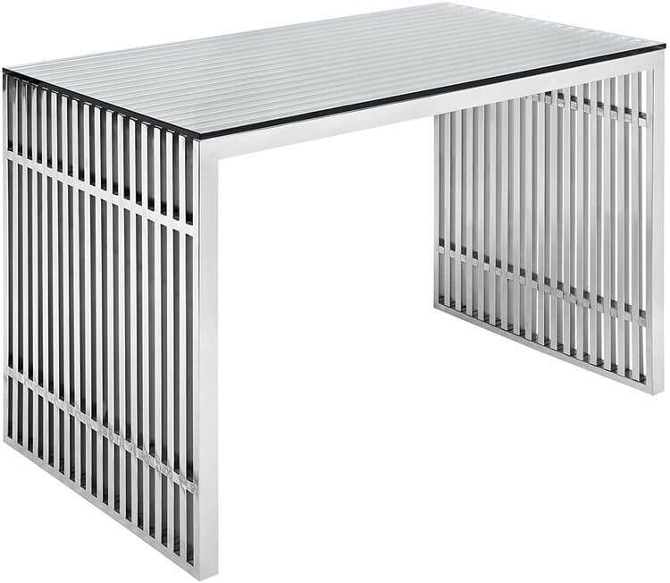 Modway Gridiron Stainless Steel Office Desk in Silver