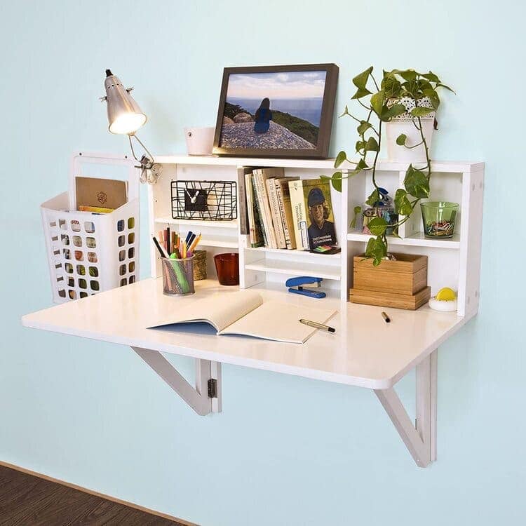 White Folding Wooden Wall-Mounted Drop-Leaf Table Desk