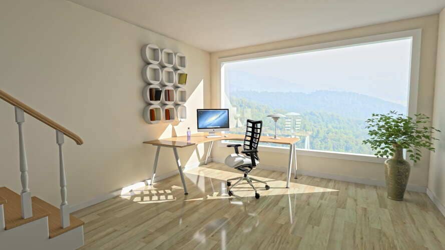 office room with tall window
