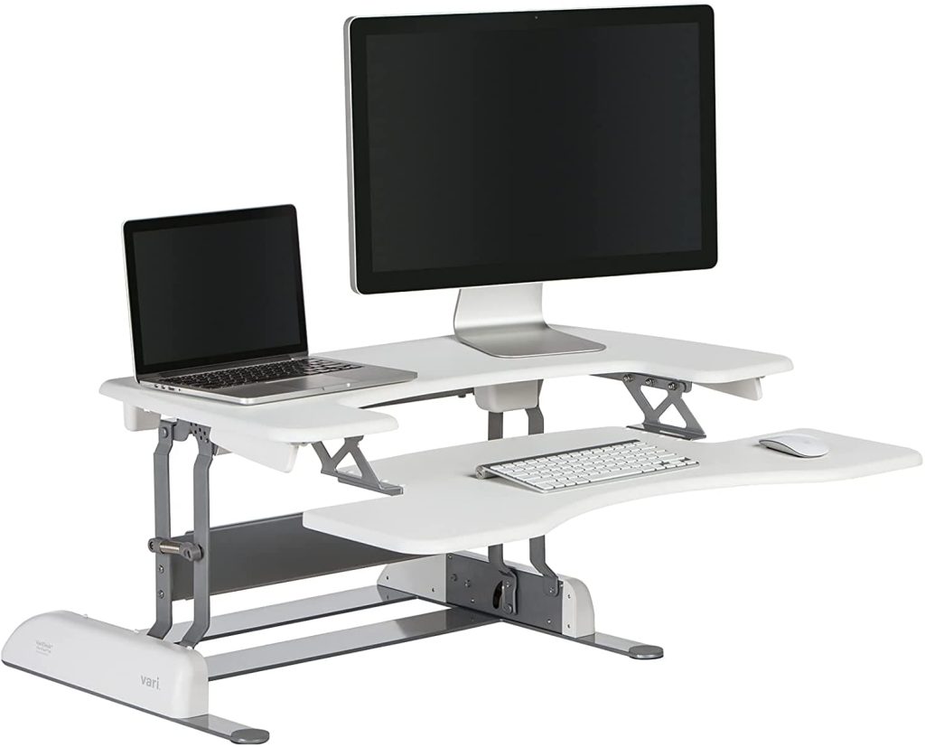 varidesk pro 36 white with monitor and laptop