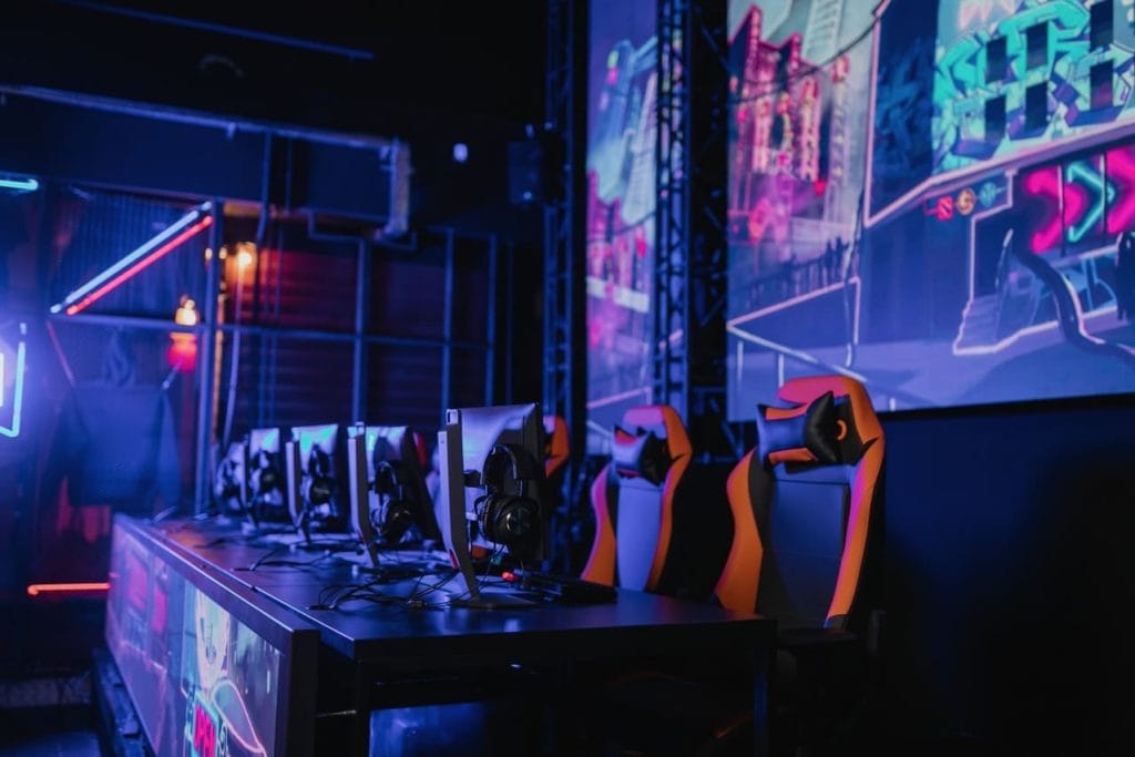e sports team setup with gaming chairs